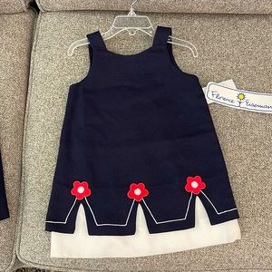 3T brand new Navy White Jumper with Red happy flower appliqué